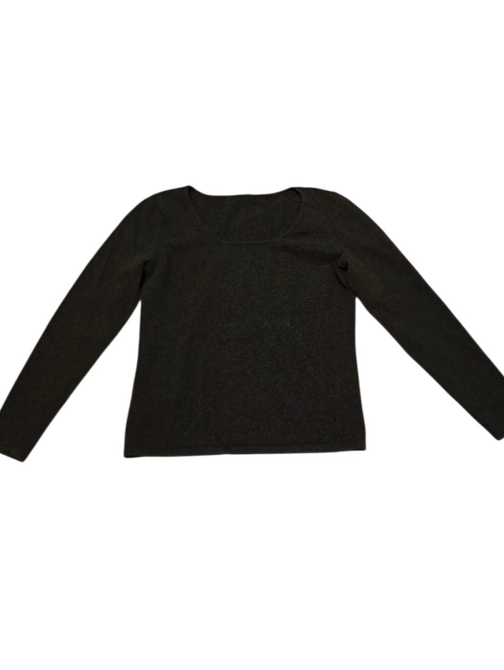 Lafayette 148 Brown Scoop Neck Wool Cashmere Slim Fit Sweater